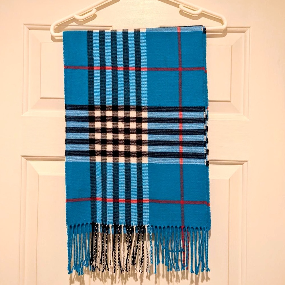 NEW Aqua Plaid Cashmere Scarf